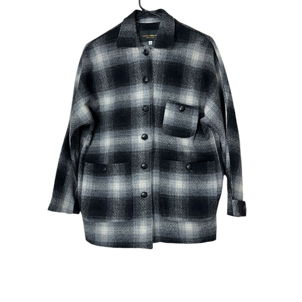 Vintage Harris/Wallace Petites Black Plaid Wool Blend Shacket Size‎ 2 Petite